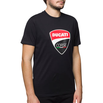 T-shirt nera da uomo con badge frontale Ducati Corse, Abbigliamento Sport, SKU a722000381, Immagine 0